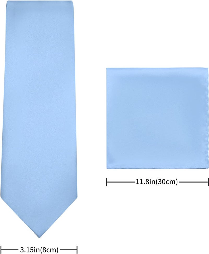 pensee Men's Tie Set Solid Pure Color 3.15" (8CM) Classic Formal Plain Necktie and Pocket Square Set For Men - Image 3